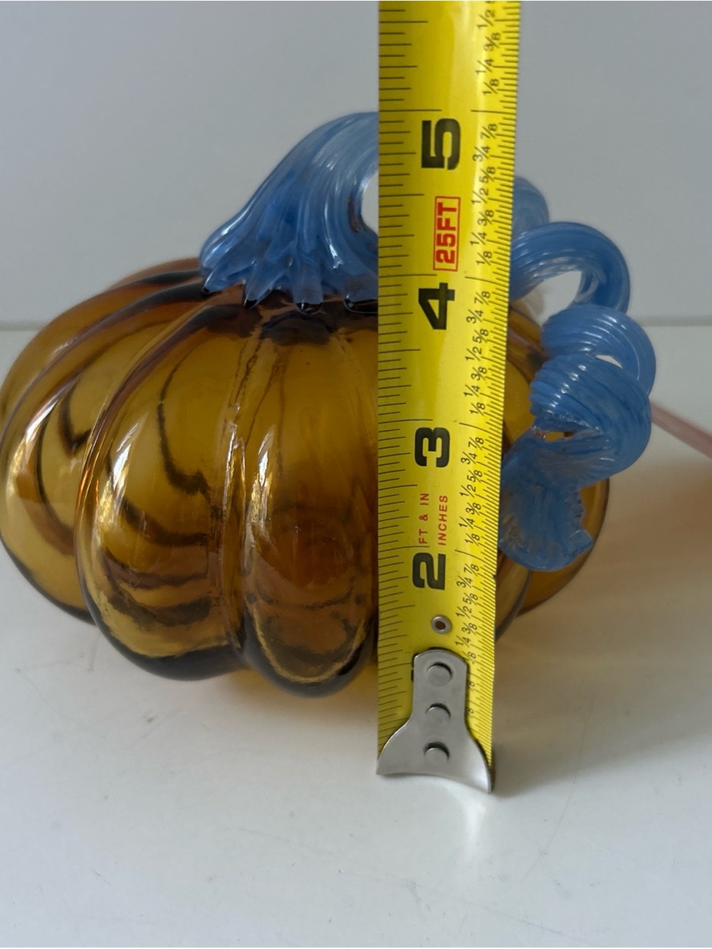 Martha Stewart Amber Glass Pumpkin with Blue Stem Decorative NEW - Picture 11 of 13